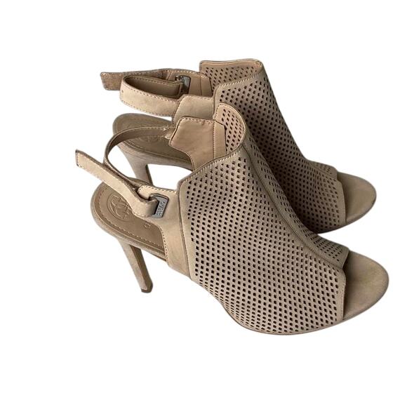 Guess Aubria Perforated Heels 10 Tan – Glam, Boho, Minimalist, Dressy - Picture 4 of 9